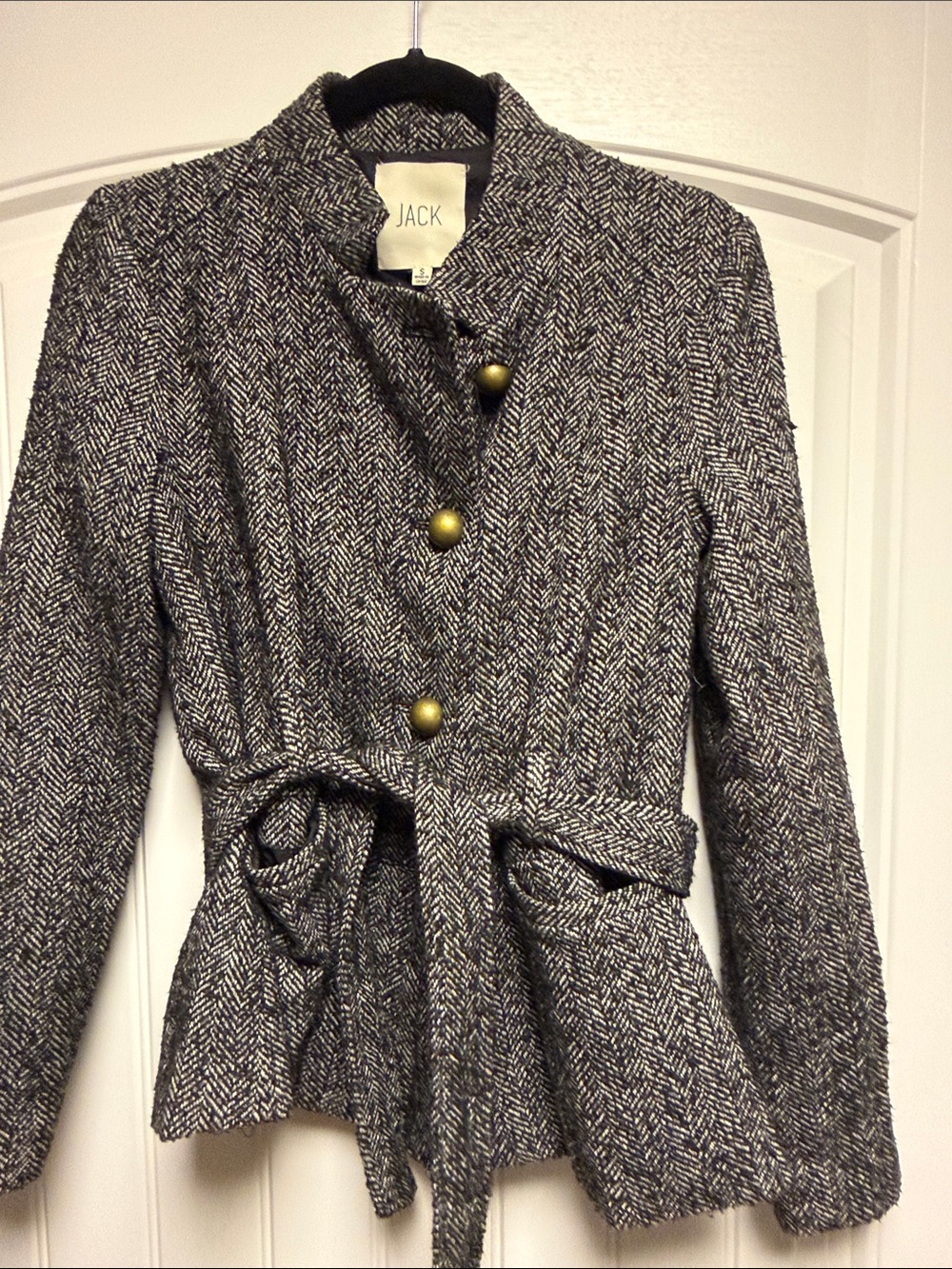 Jack by BB Dakota Black and White Herringbone Peplum Tie-Waist Blazer
